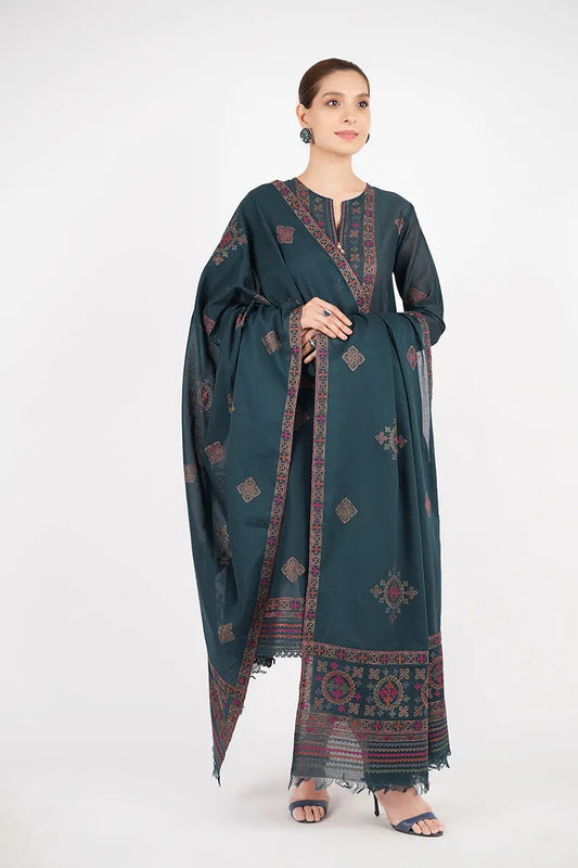 Bareeze 3PC Embroidered Dhanak Suit with Heavy Embroidered Shawal -BS2058