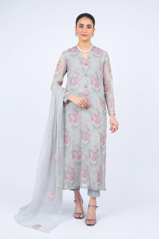 Bareeze 3PC Embroidered Lawn Suit with Embroidered chiffon Dupatta -BS2254