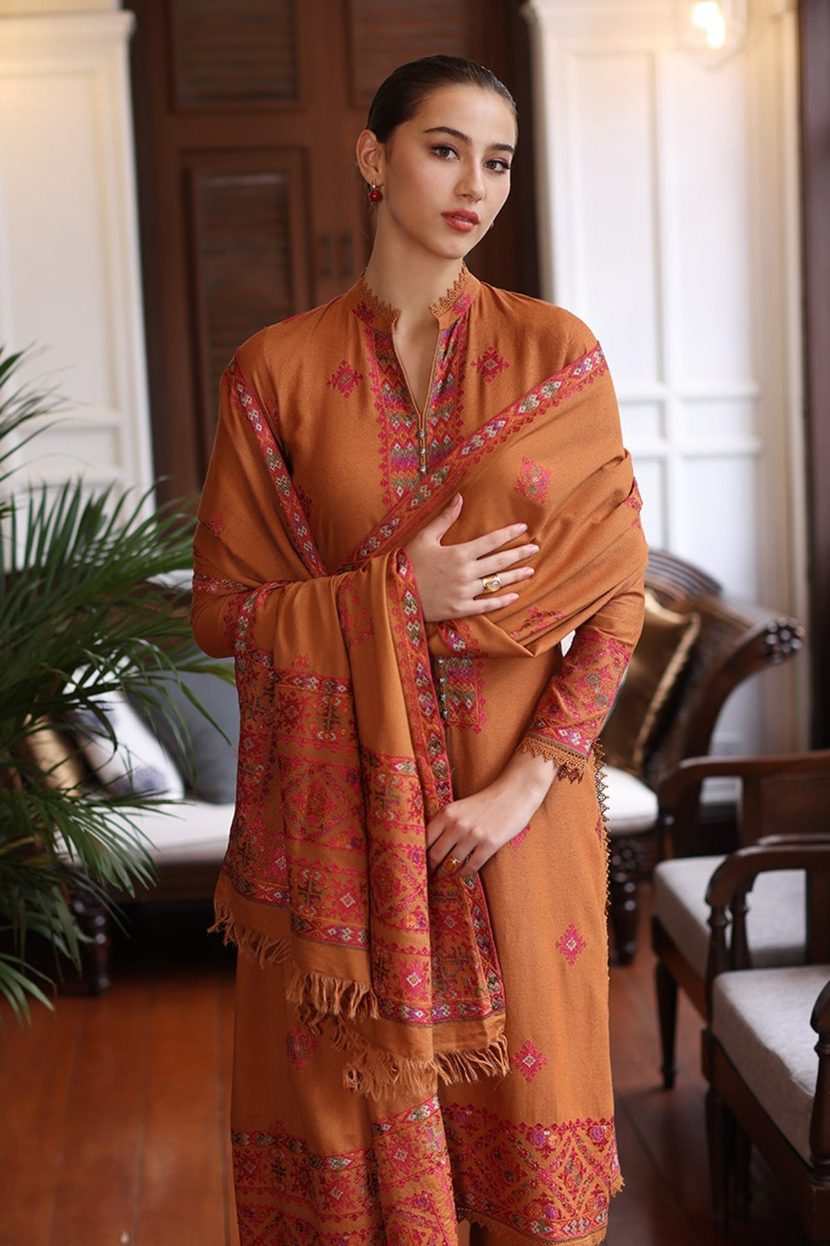 Bareeze 3PC Embroidered Dhanak with Embroidered Shawl - BS1787