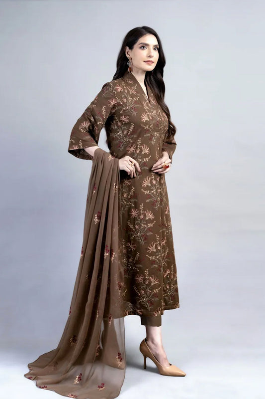 Bareeze Embroidered Lawn 3pc with Embroidered Crinkle Chiffon Dupatta- BS2024