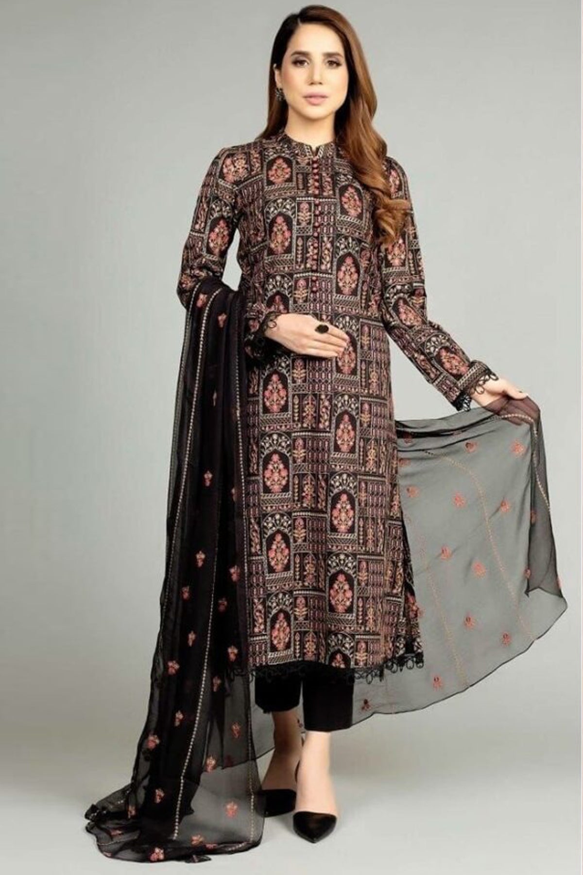 Bareeze Embroidered Lawn 3pc with Bamber Chiffon dupatta- BS1706