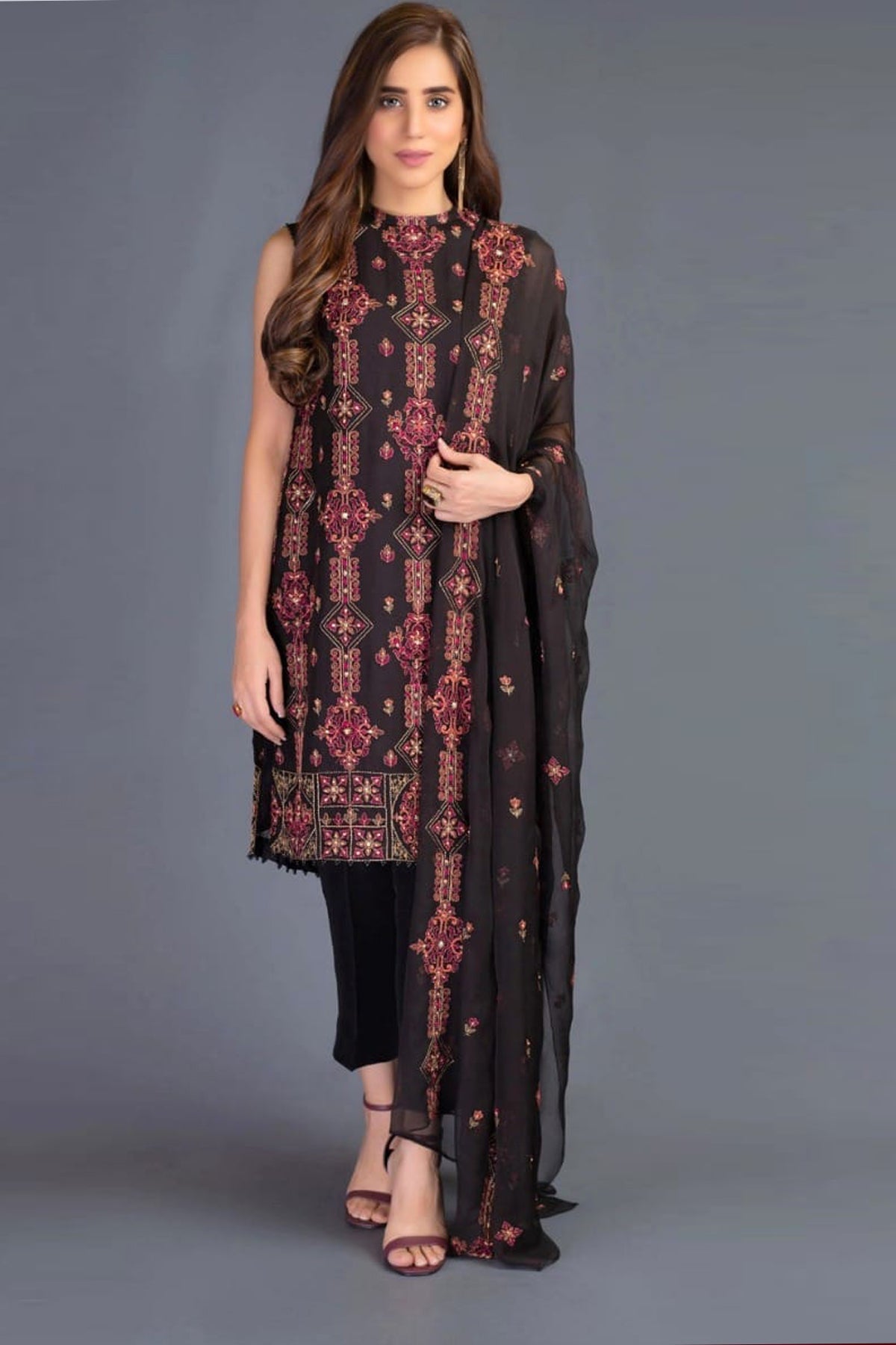 Bareeze 3PC Embroidered Dhanak Suit with Heavy Embroidered chiffon dupata  -BS102179