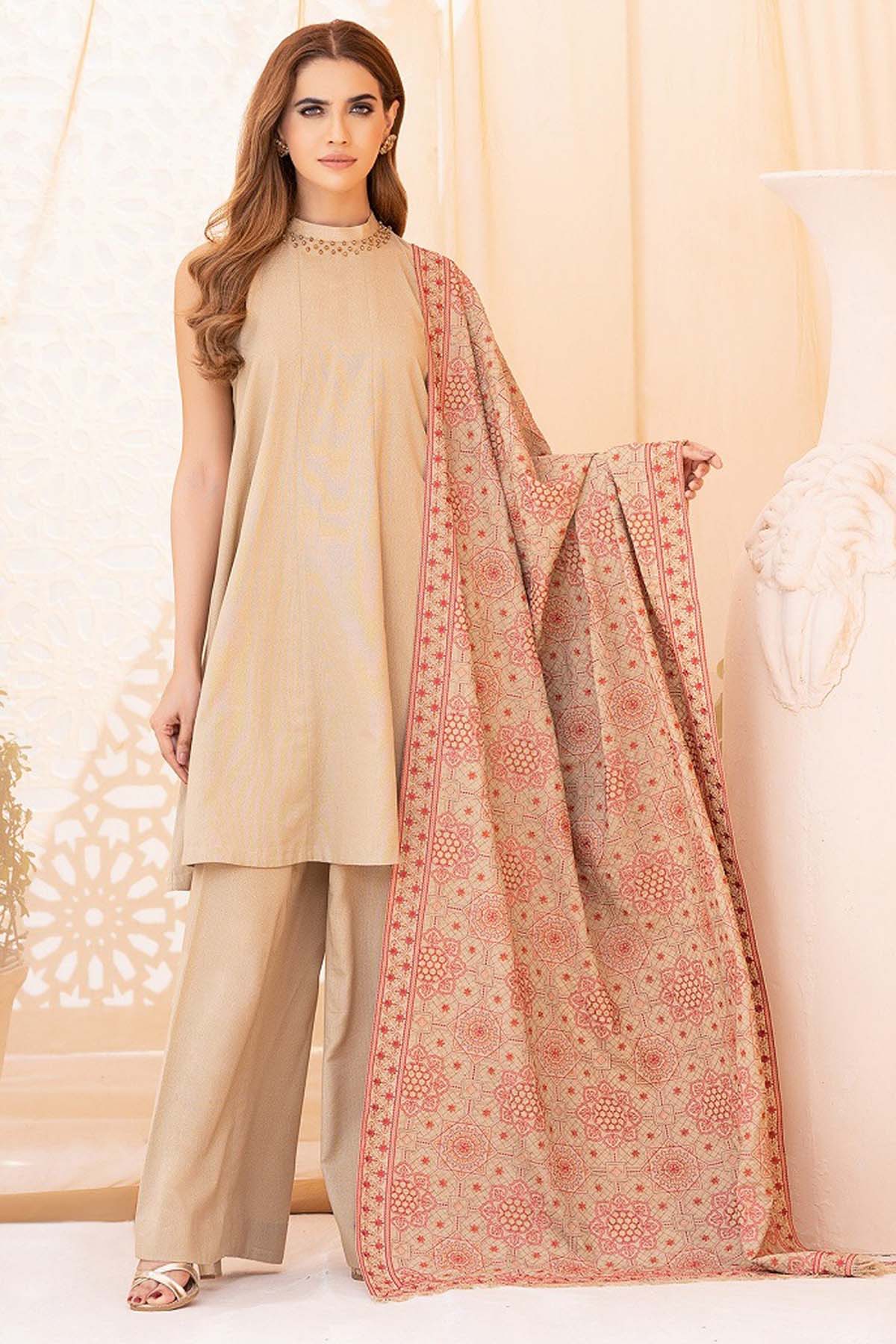 Bareeze 3PC Embroidered Dhanak Suit with Heavy Embroidered Shawal -BS102141