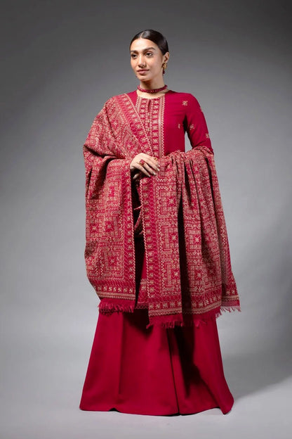 Bareeze 3PC Embroidered Dhanak with Embroidered Dhanak Shawl - BS1777
