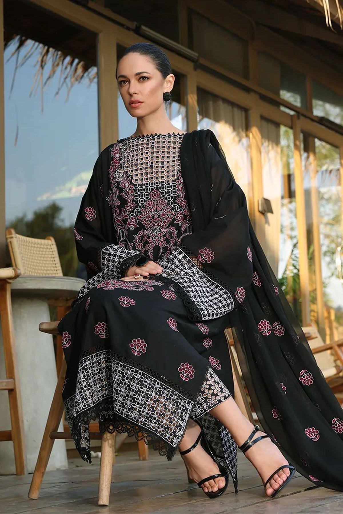 Bareeze 3PC Embroidered karandi Suit with Embroidered Shwal -BS2074
