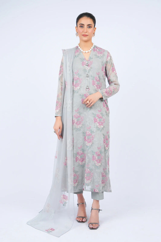 Bareeze 3PC Embroidered Lawn Suit with Embroidered chiffon Dupatta -BS2254