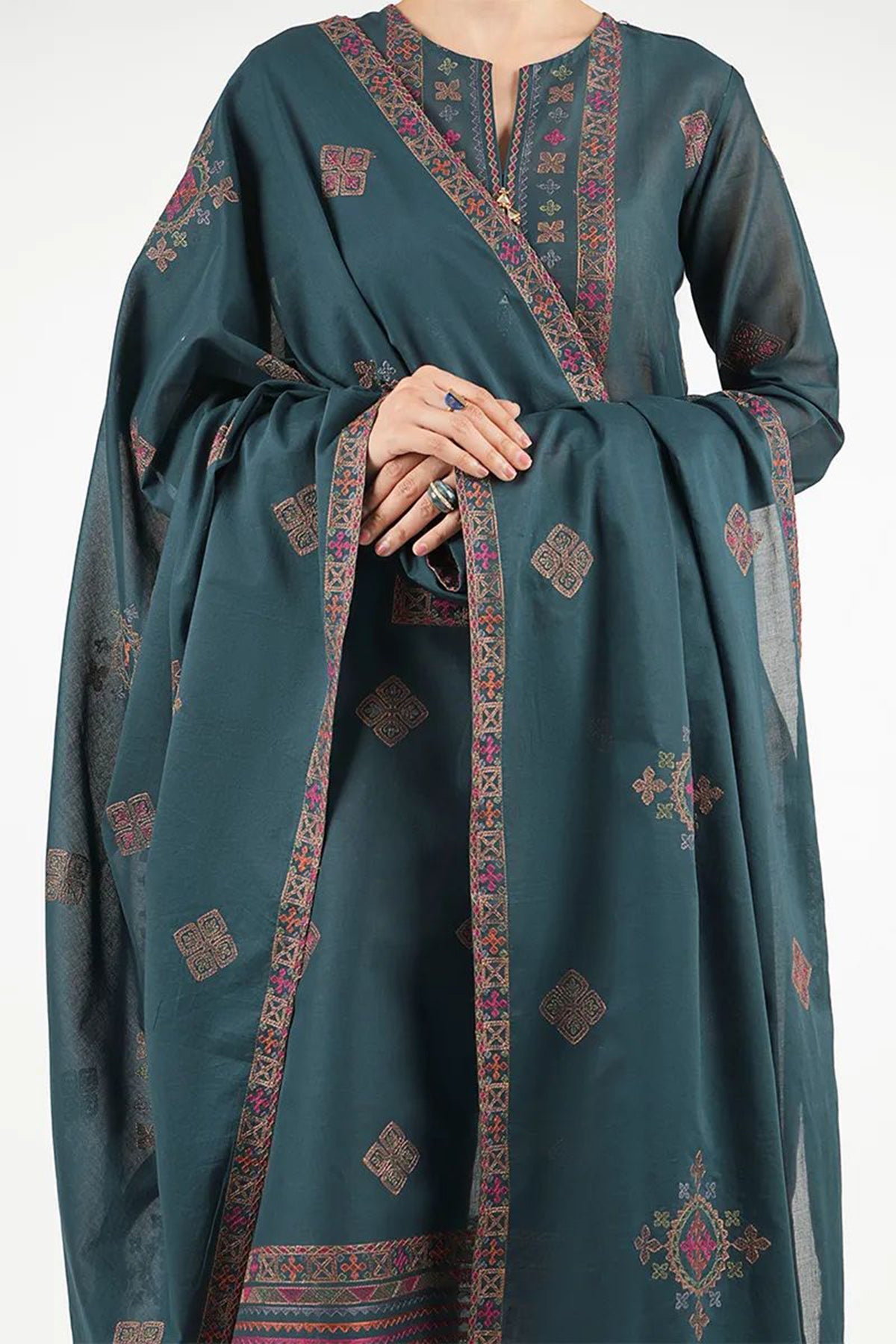 Bareeze 3PC Embroidered Dhanak Suit with Heavy Embroidered Shawal -BS2058