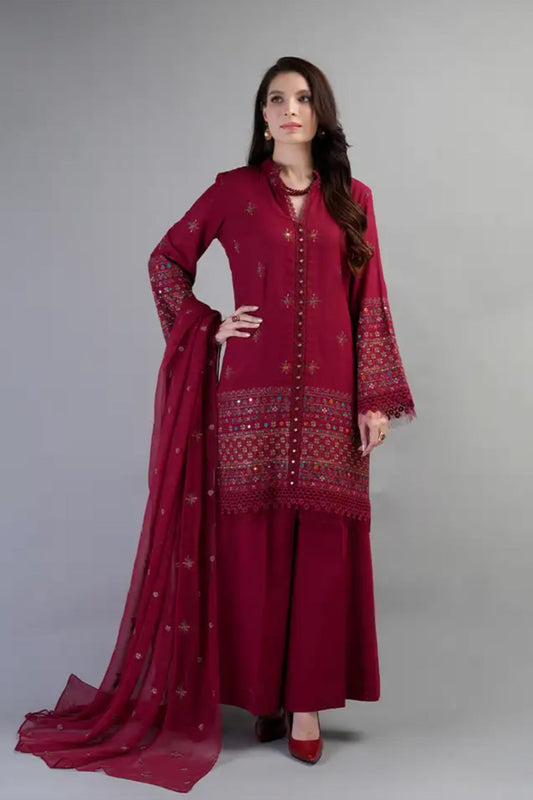 Bareeze Embroidered Lawn 3pc with Embroidered Crinkle Chiffon Dupatta- BS2025