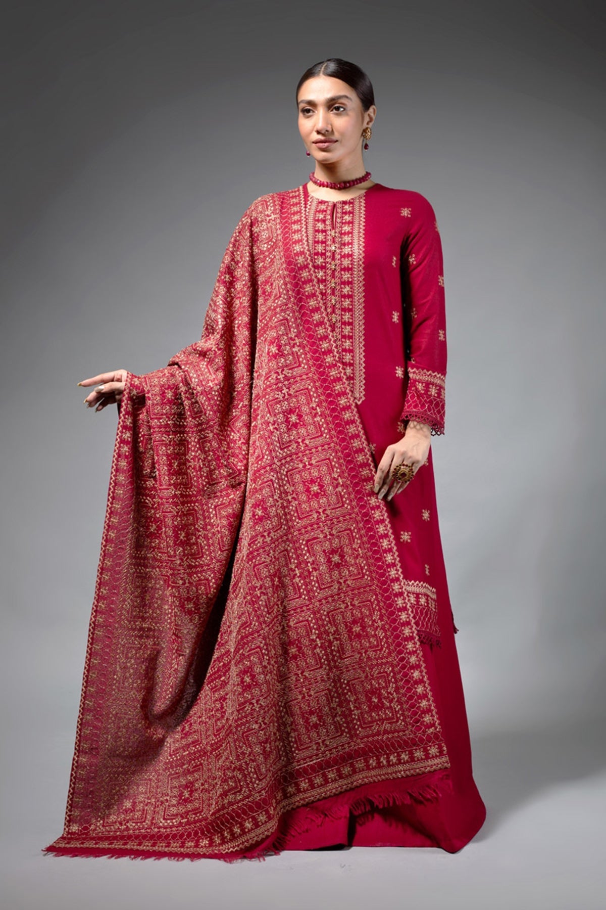 Bareeze 3PC Embroidered Dhanak with Embroidered Dhanak Shawl - BS1777